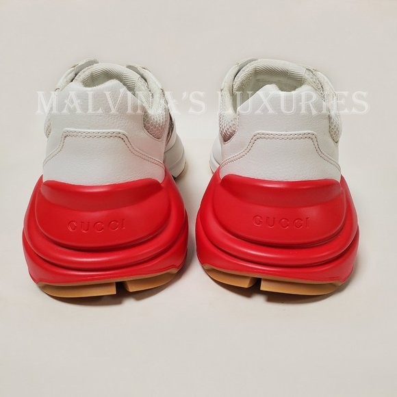 GUCCI SNEAKERS RHYTON WHITE LEATHER FABRIC with WEB CHUNKY SHOES sz 9 9.5 - Picture 7 of 15